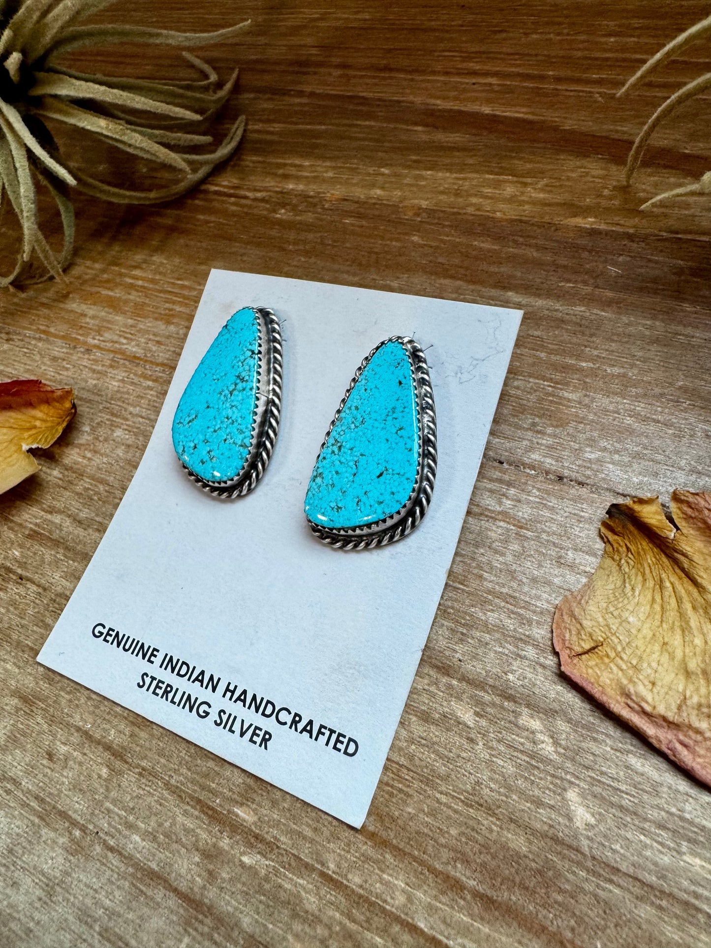 Kingman Turquoise Stud Earrings – 1.5 Inch Navajo Handmade by Donovan Nez The Bijoux FAB Jewelry