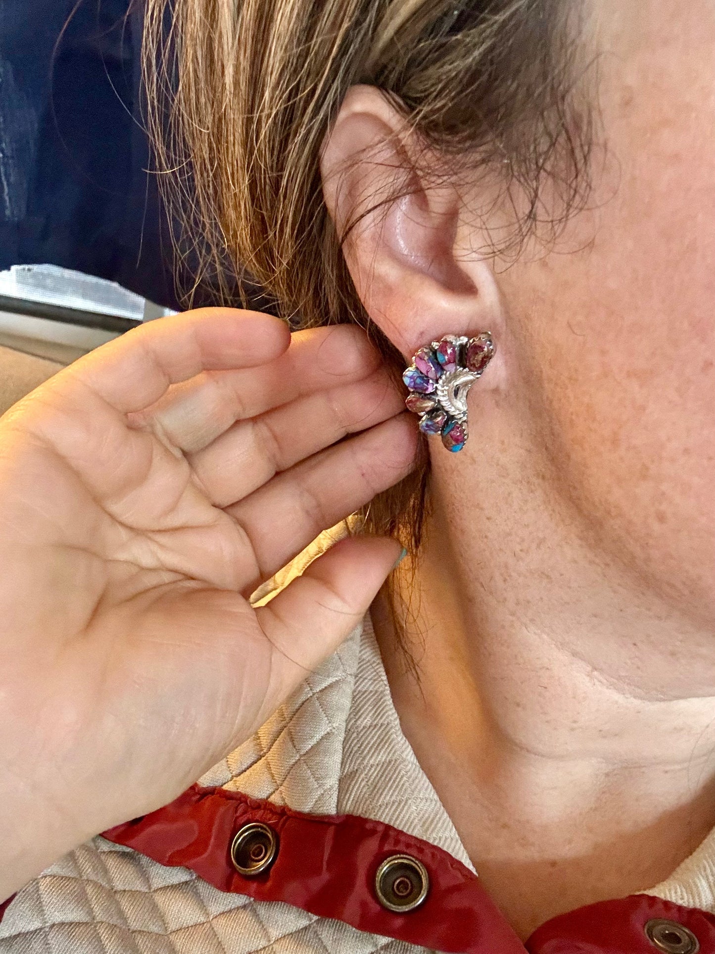 Half Cluster Earrings – Pink Dahlia & Sterling Silver The Bijoux FAB Jewelry