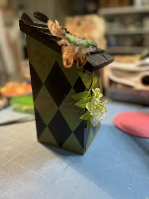Home Decor Harlequin Pattern Green and Black Birdhouse Cedar Hill Country Market