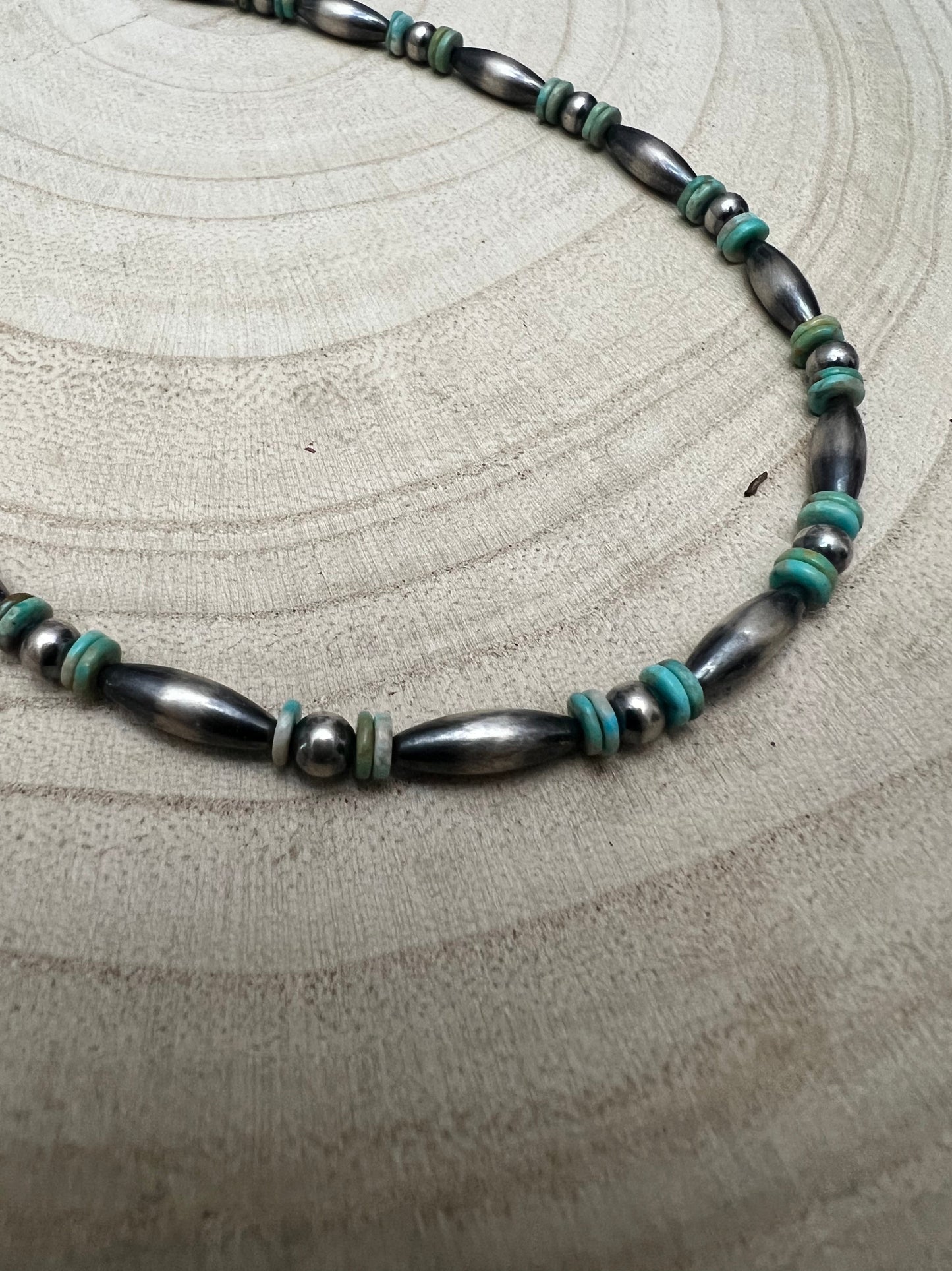Sterling Melon & Turquoise Bead Choker - 14-inch Cowhide and Conchos