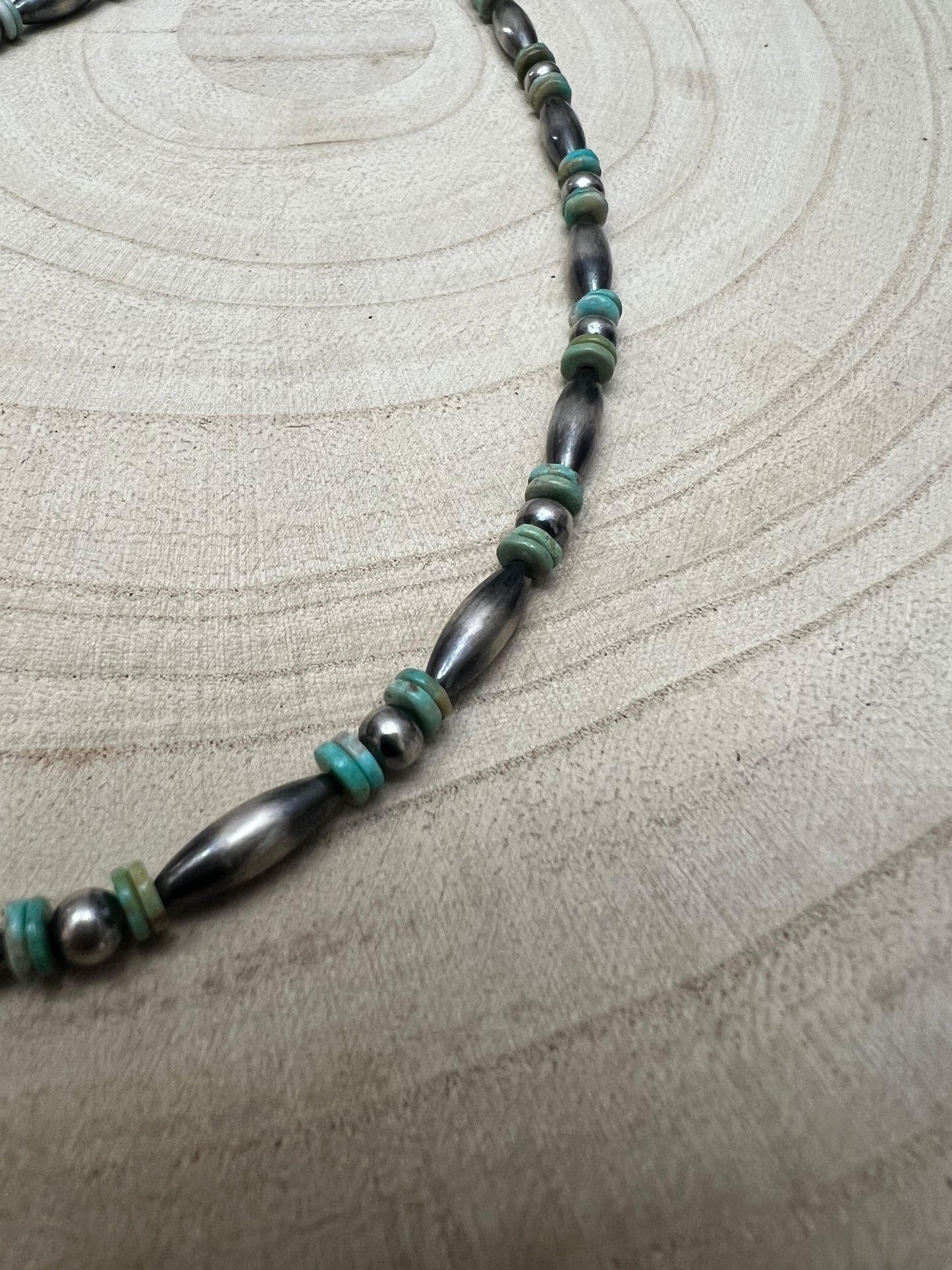 Sterling Melon & Turquoise Bead Choker - 14-inch Cowhide and Conchos