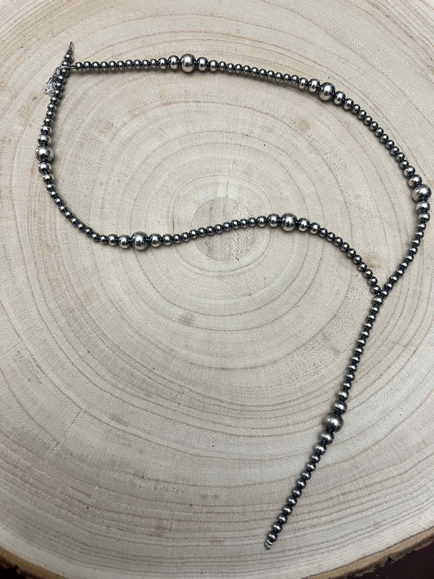 Lariat graduated sterling silver pearl necklace - 18 inch with 4 inch drop Cowhide and Conchos