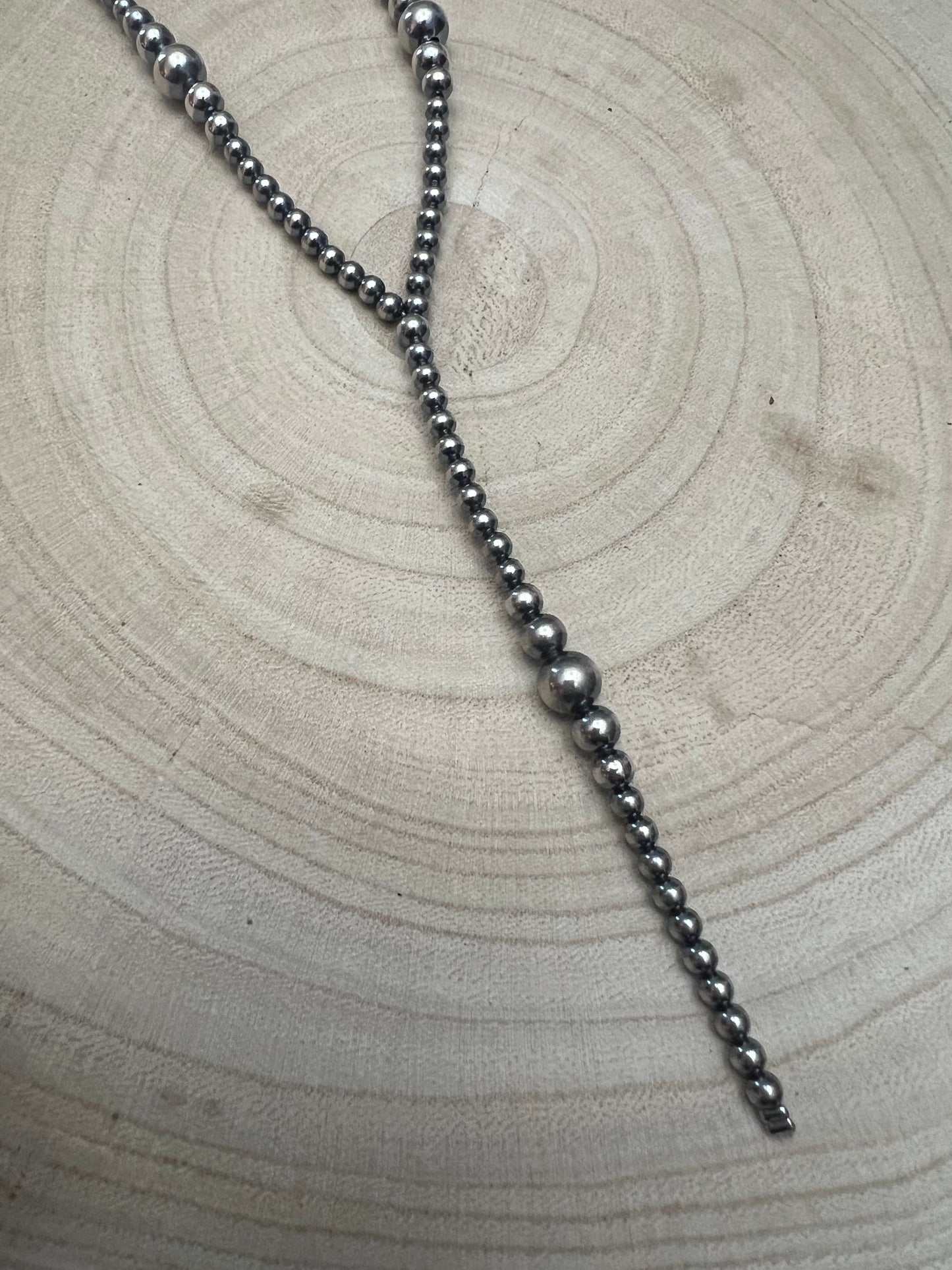 Lariat graduated sterling silver pearl necklace - 18 inch with 4 inch drop Cowhide and Conchos
