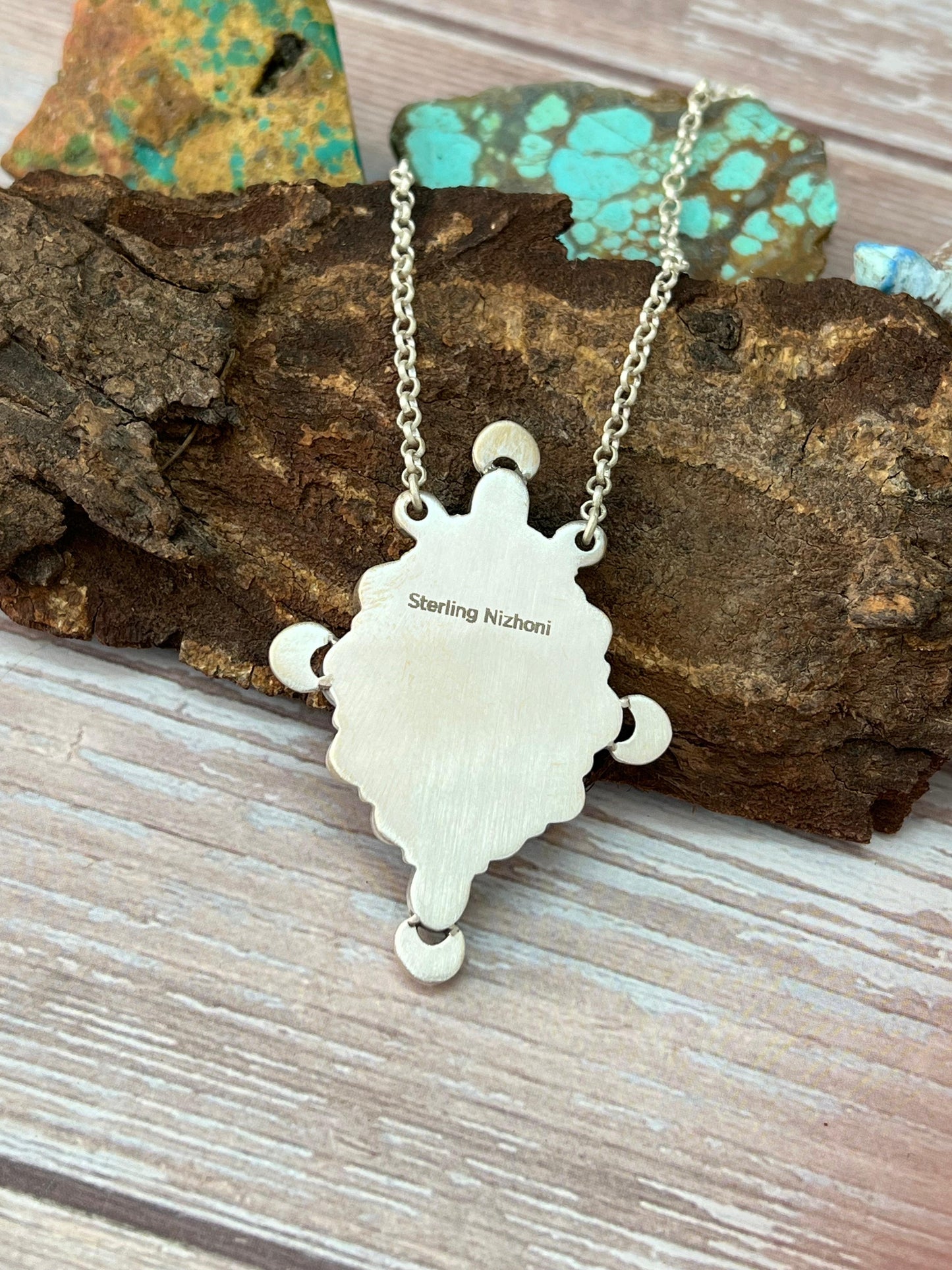 Handmade Sterling Silver Kingman Turquoise Necklace with Signed Nizhoni Nizhoni Traders LLC