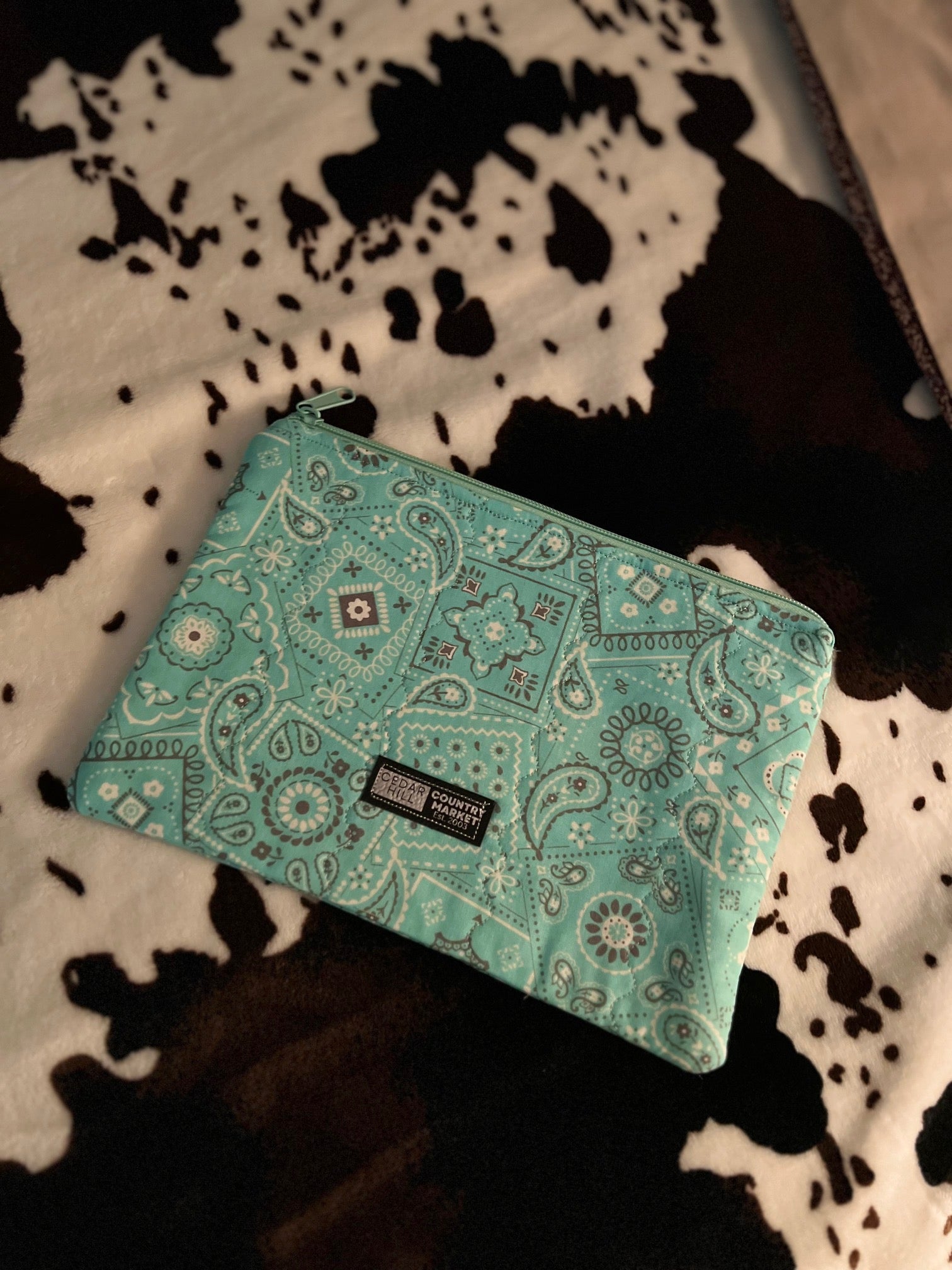 Green Turquoise Bandana Zipper Make Up Bag Cedar Hill Country Market