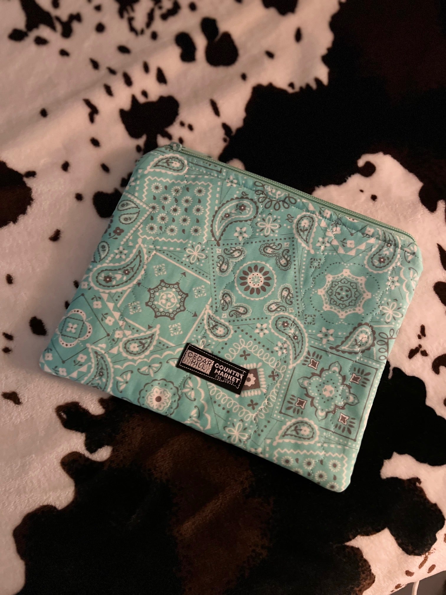 Green Turquoise Bandana Zipper Make Up Bag Cedar Hill Country Market