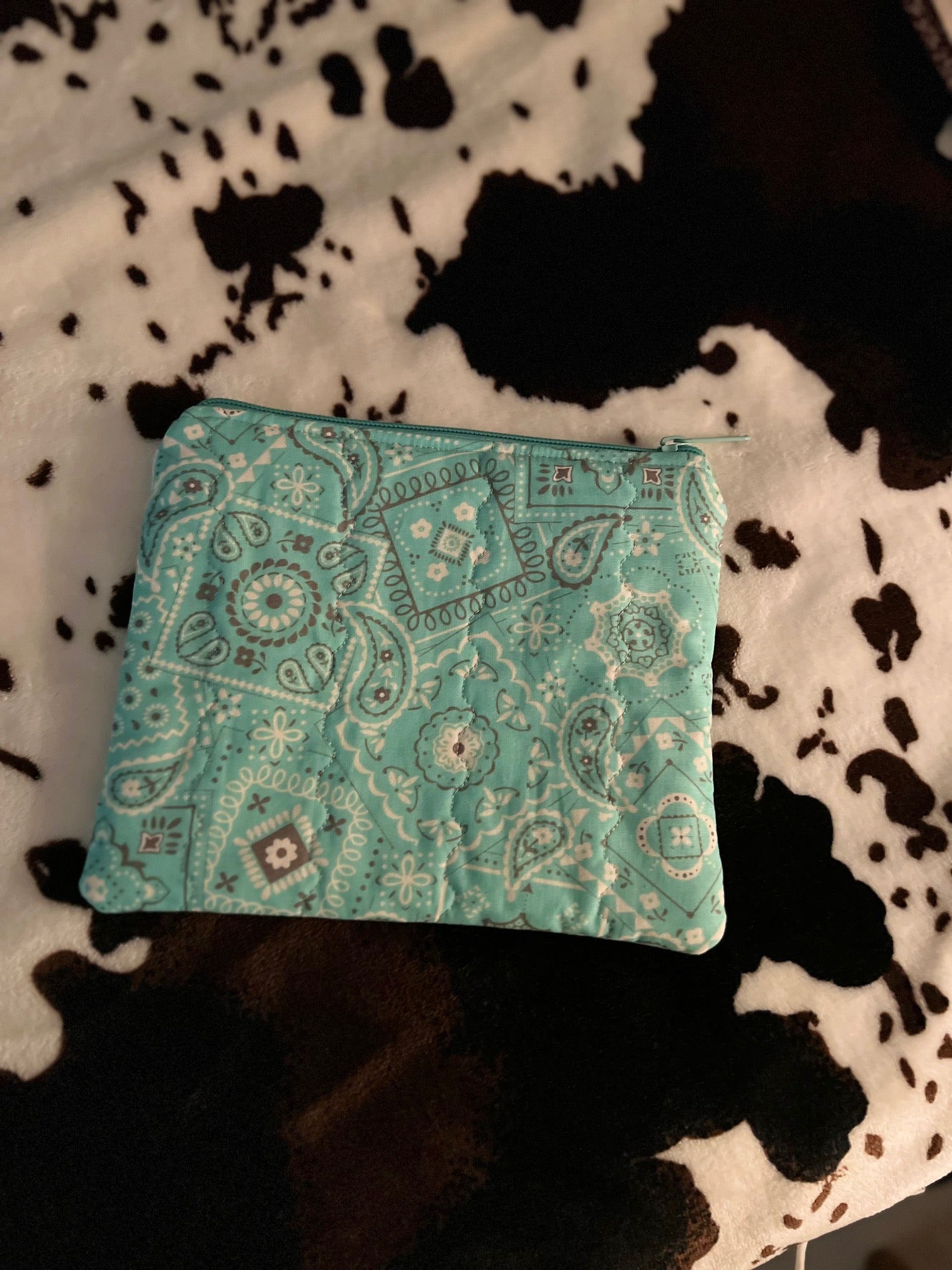 Green Turquoise Bandana Zipper Make Up Bag Cedar Hill Country Market