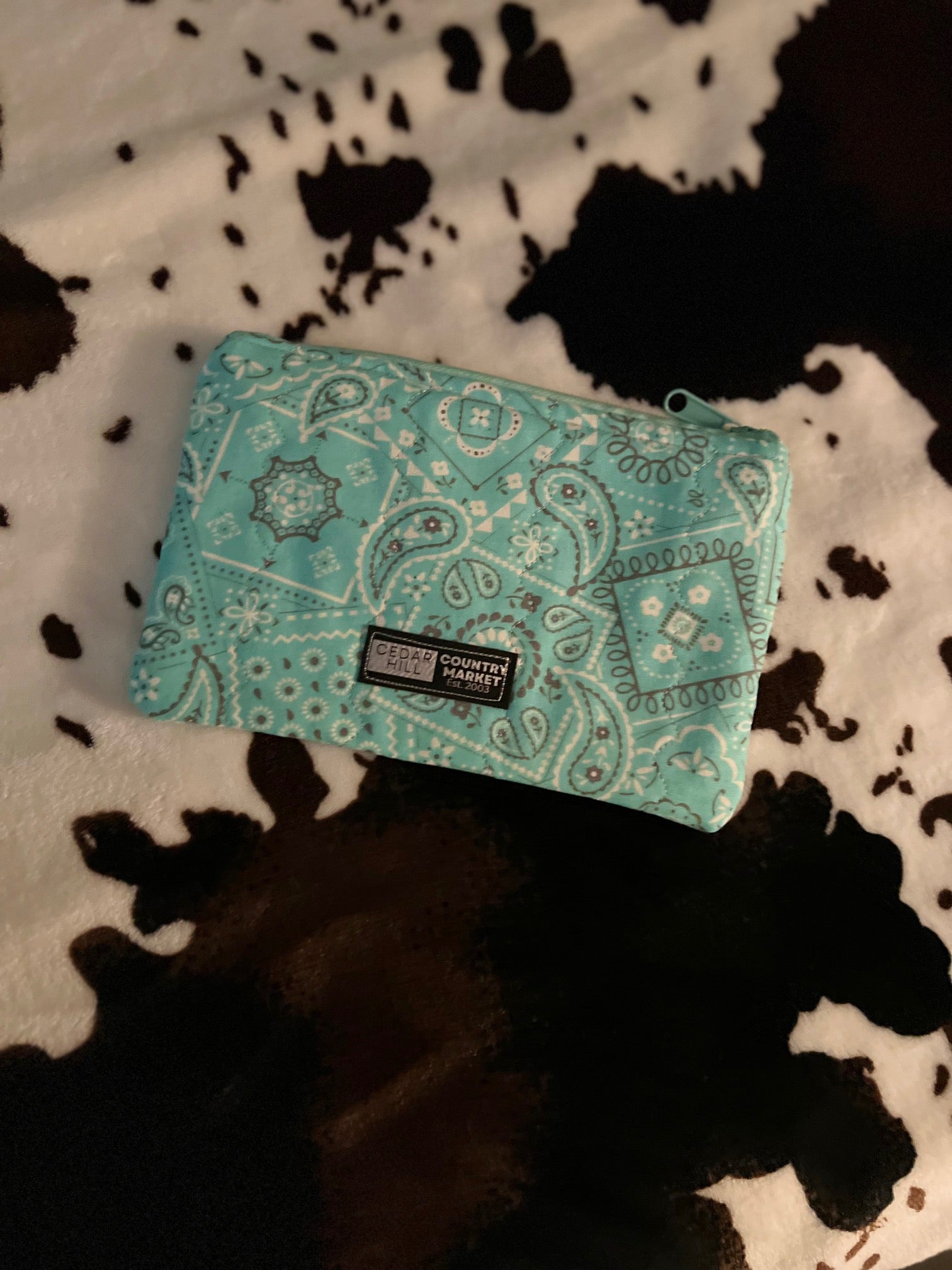 Green Turquoise Bandana Zipper Make Up Bag Cedar Hill Country Market