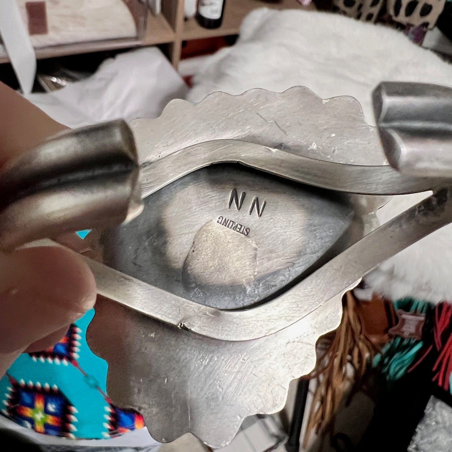 Ned Nez Navajo Signed Navajo Sterling Silver & Turquoise/Agate Cuff - Signed No.102 Cedar Hill Country Market