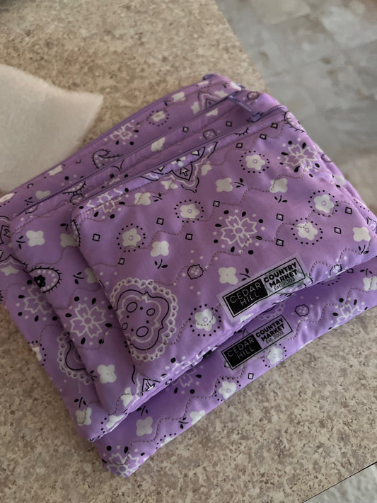 Lavender Bandana Zipper Make Up Bag Cedar Hill Country Market