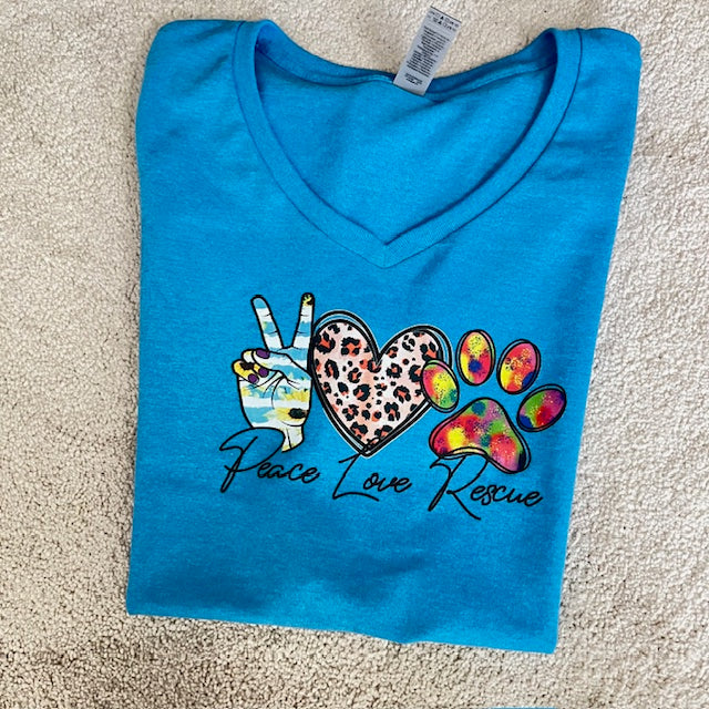 Peace Love and Rescue T-shirt - VNeck Cedar Hill Country Market