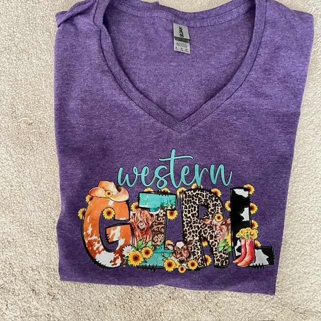 Western Girl Short Sleeve Graphic Tee V-Neck CedarHill Country Market