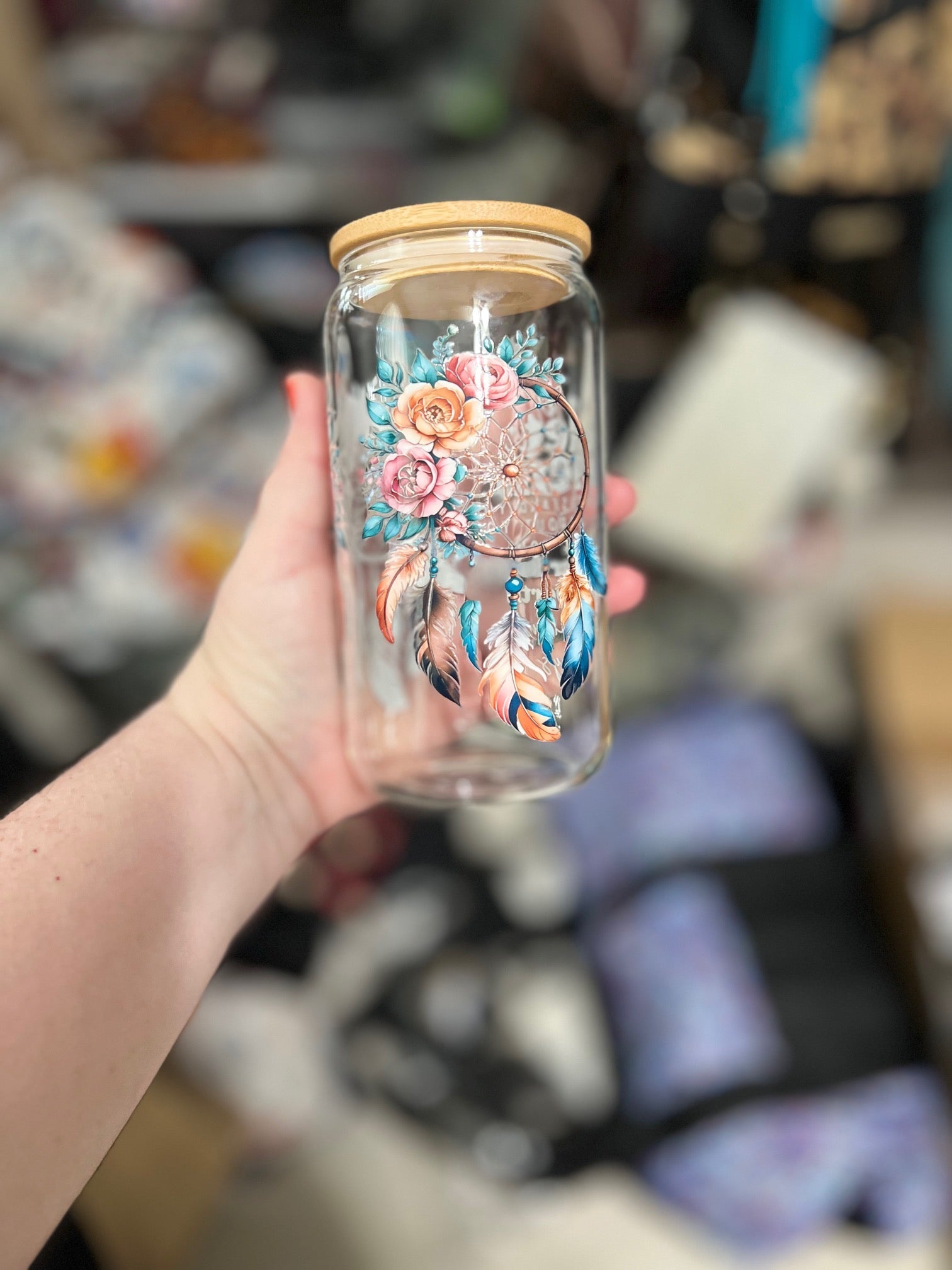 16 oz Glass Western Themed Tumbler Cups with Bamboo Lids Cedar Hill Country Market