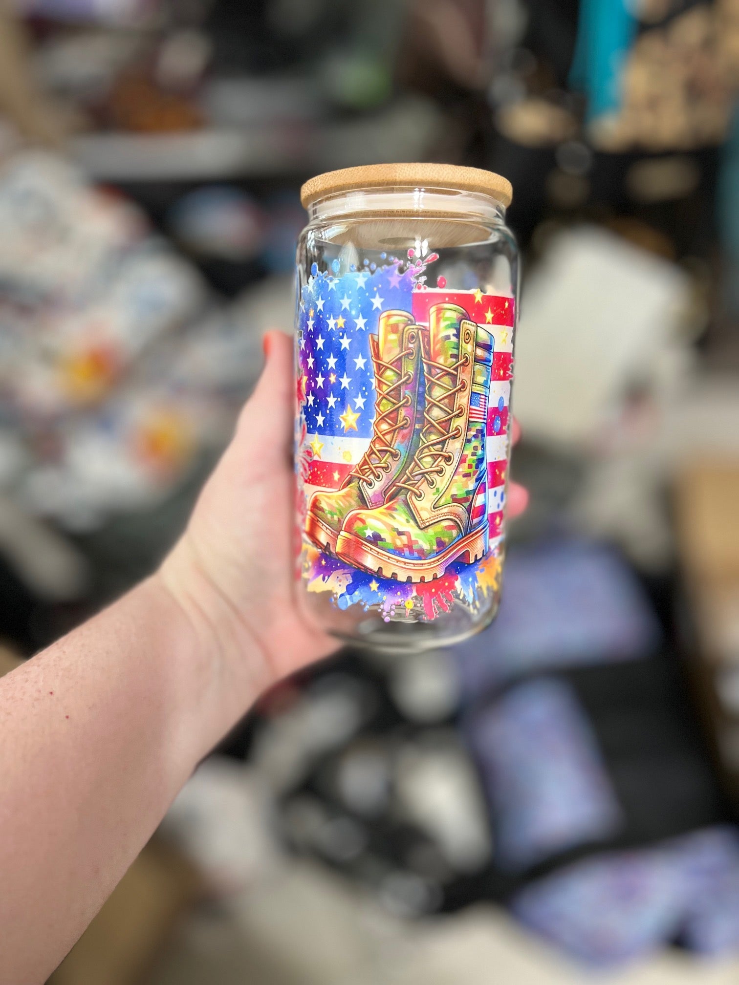 16 oz Glass Western Themed Tumbler Cups with Bamboo Lids Cedar Hill Country Market
