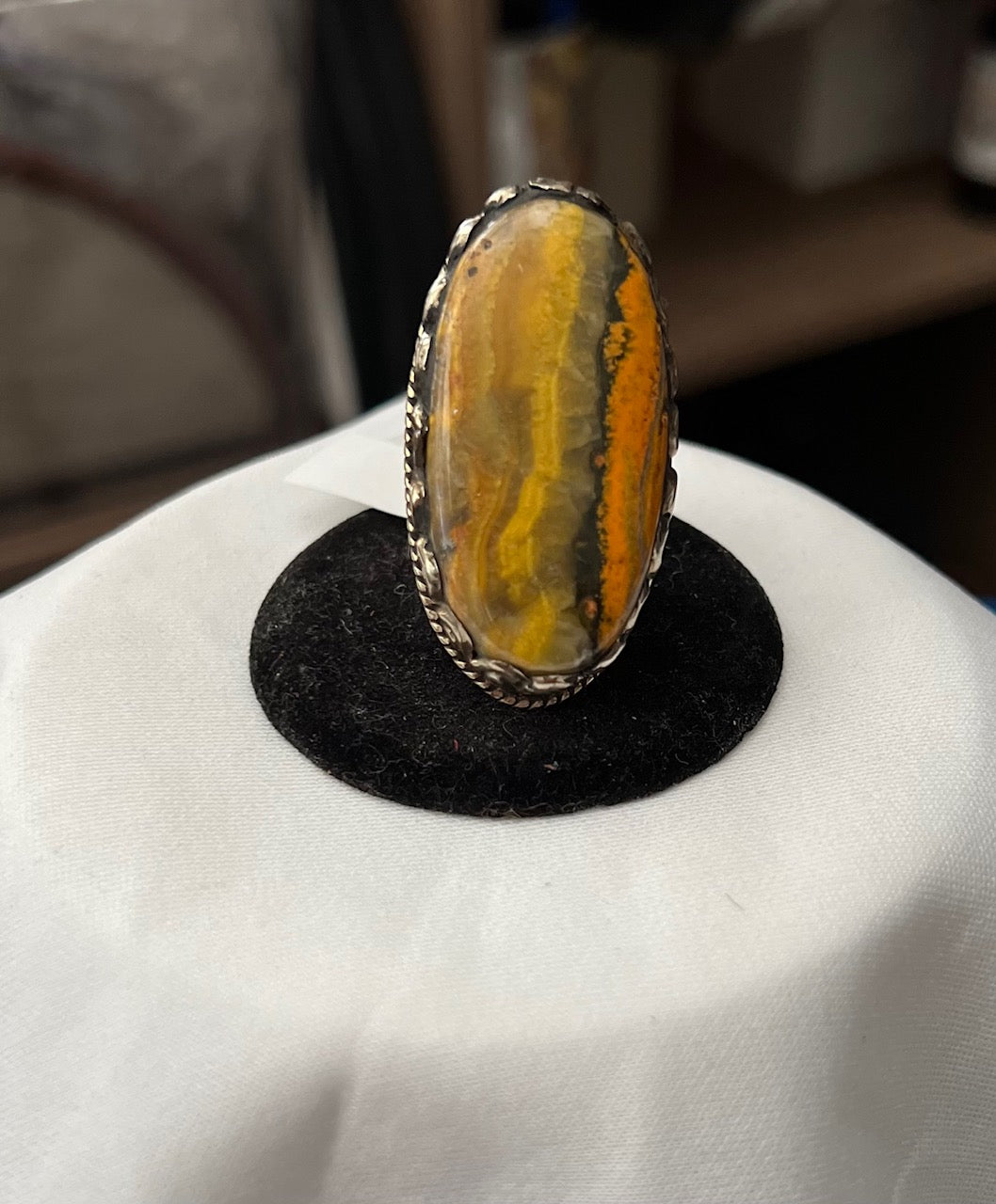 Adjustable Bumble Bee Jasper Ring set in Tibetan Silver No. 693 Cedar Hill Country Market