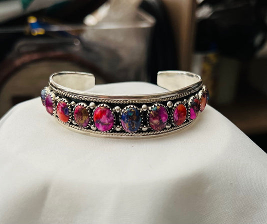 Pink Dalia Multi Stone Sterling Silver Cuff No. 703 Cedar Hill Country Market