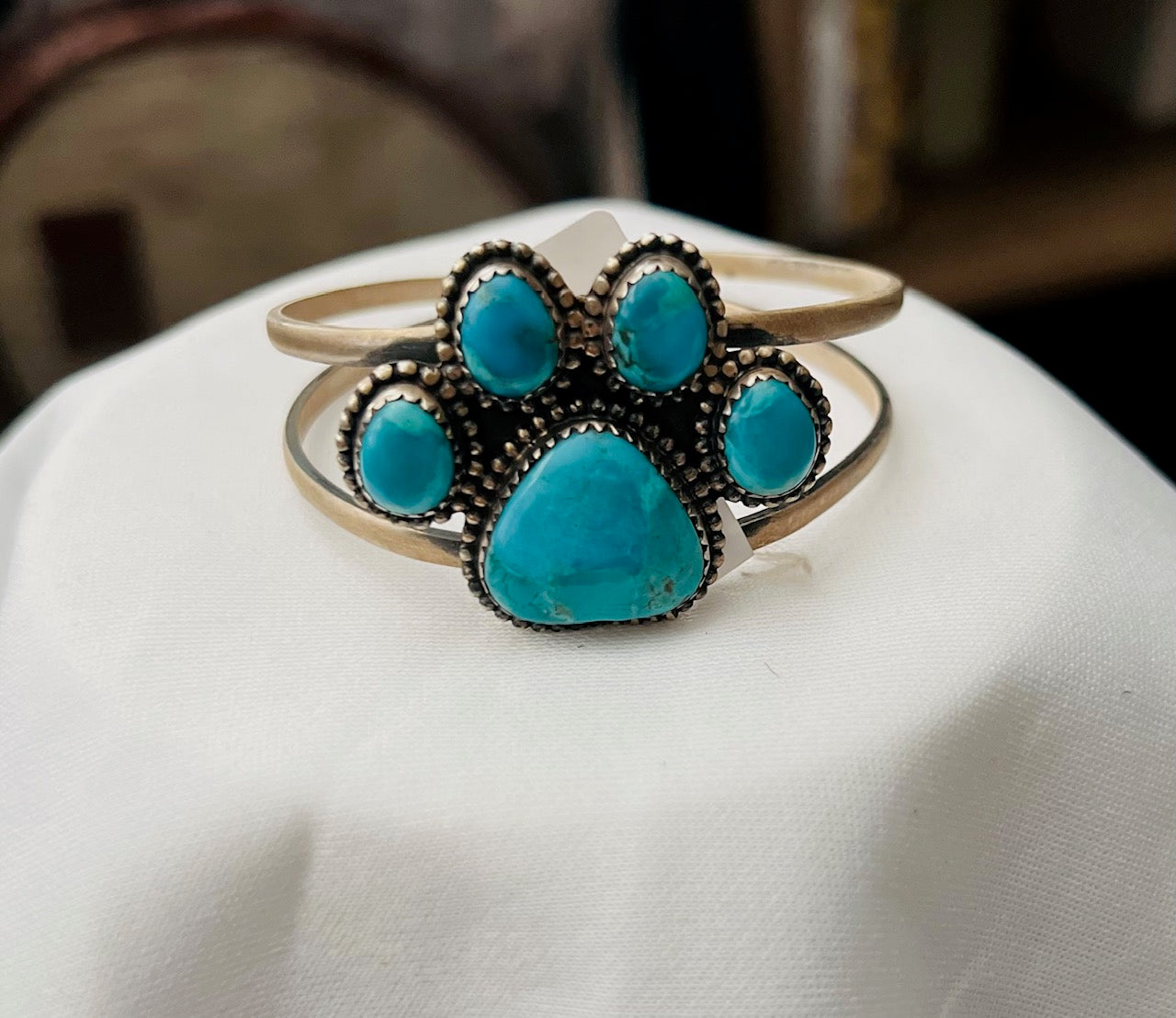 Kingman Turquoise Paw Metal Cuff Estate Piece No 691 Cedar Hill Country Market