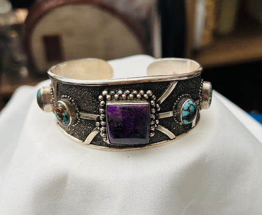 Sterling Silver Amethyst and Royston Turquoise Cuff - No. 718 Cedar Hill Country Market