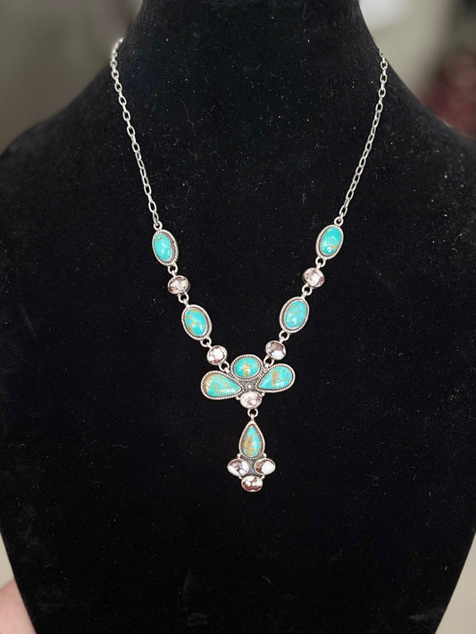 Genuine Royston Turquoise and Wild Horse Multi Stone Lariat Sterling Silver Necklace No. 717 Cedar Hill Country Market