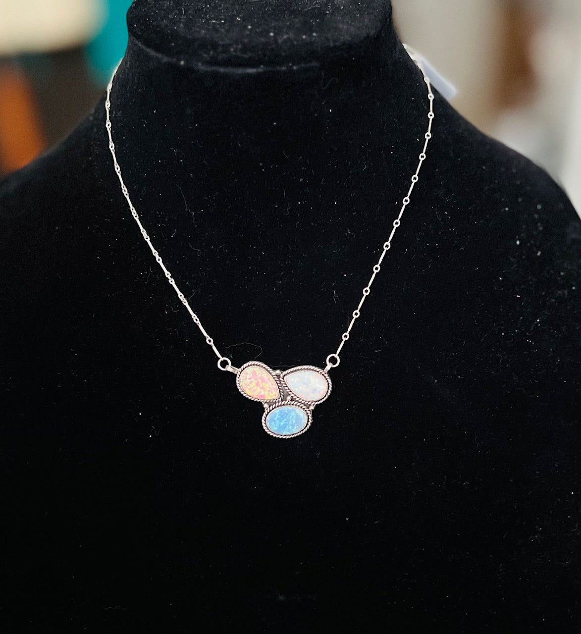 3 Stone Fire Opal Pendant Necklace No 713 Cedar Hill Country Market