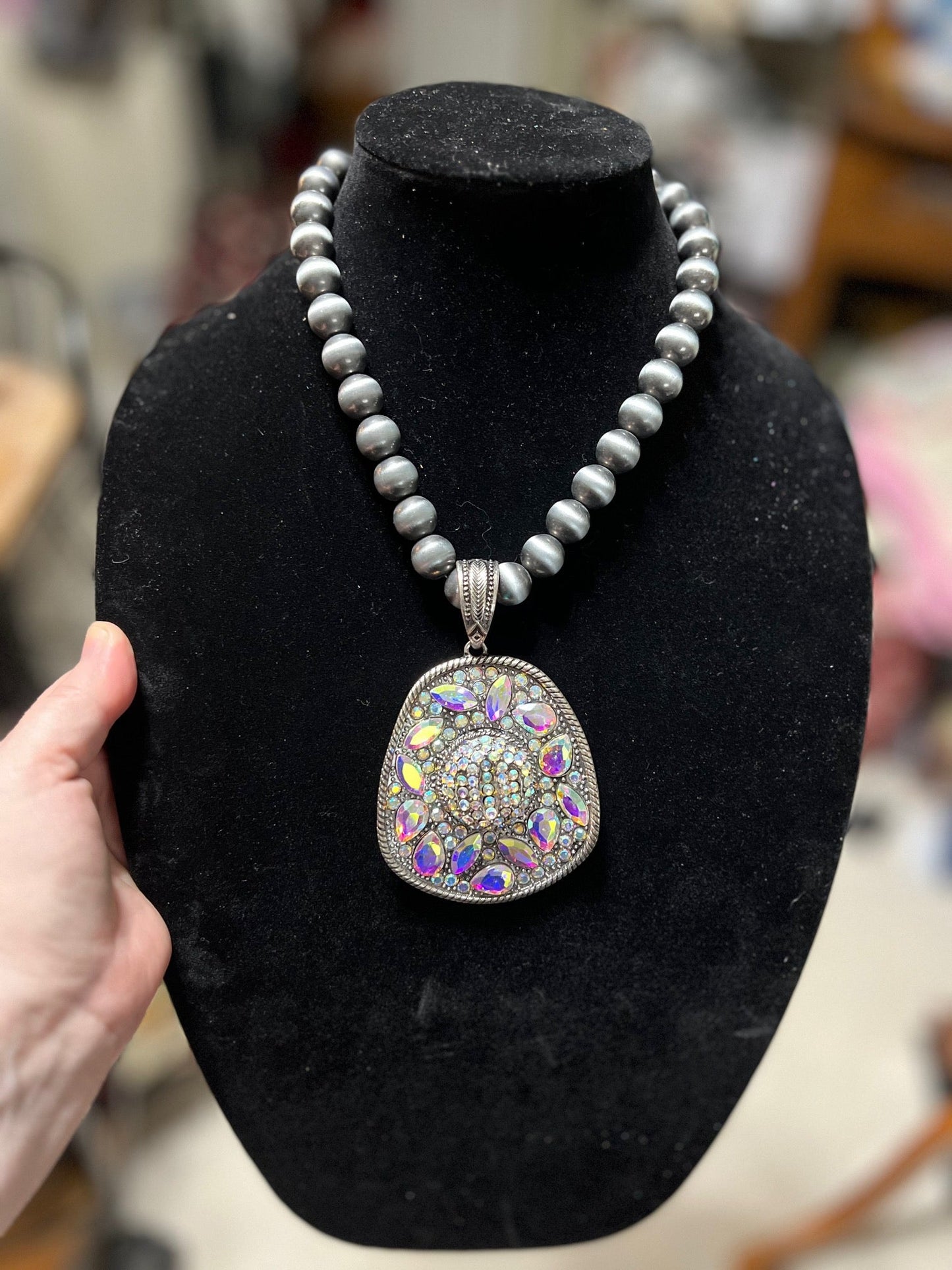 AB Crusted Cowboy Hat with 18 MM Faux Silver Pearls with Extender Cedar Hill Country Market