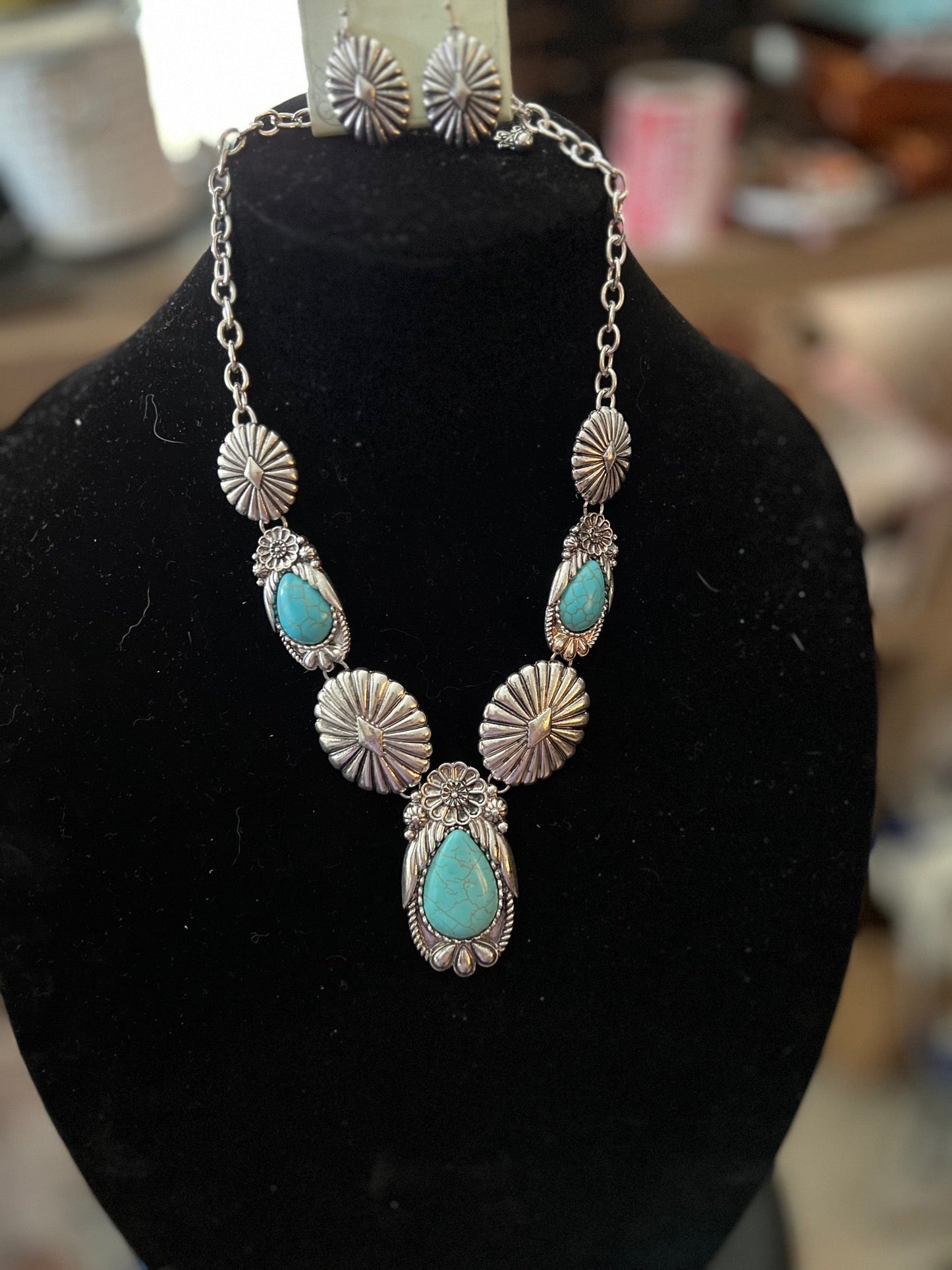 Native American Inspired Turquoise Concho Necklace Set Cedar Hill Country Market