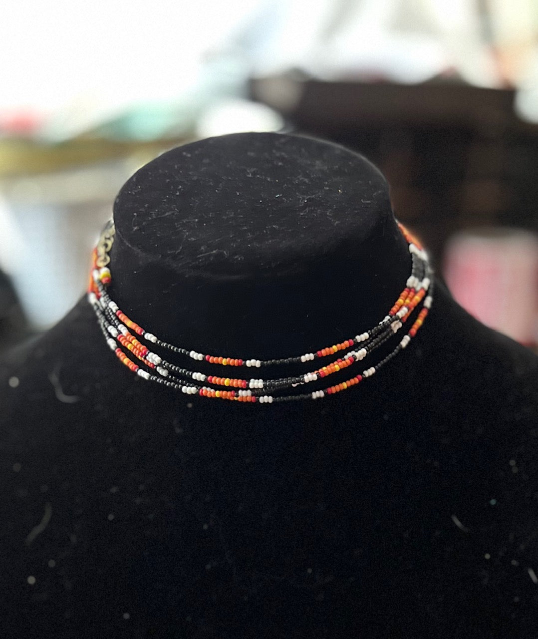 Three Strand Seed Bead Choker - Black and Orange Cedar Hill Country Market