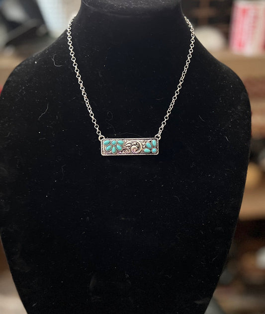 Silver Fashion Floral Turquoise Bar Necklace Cedar Hill Country Market