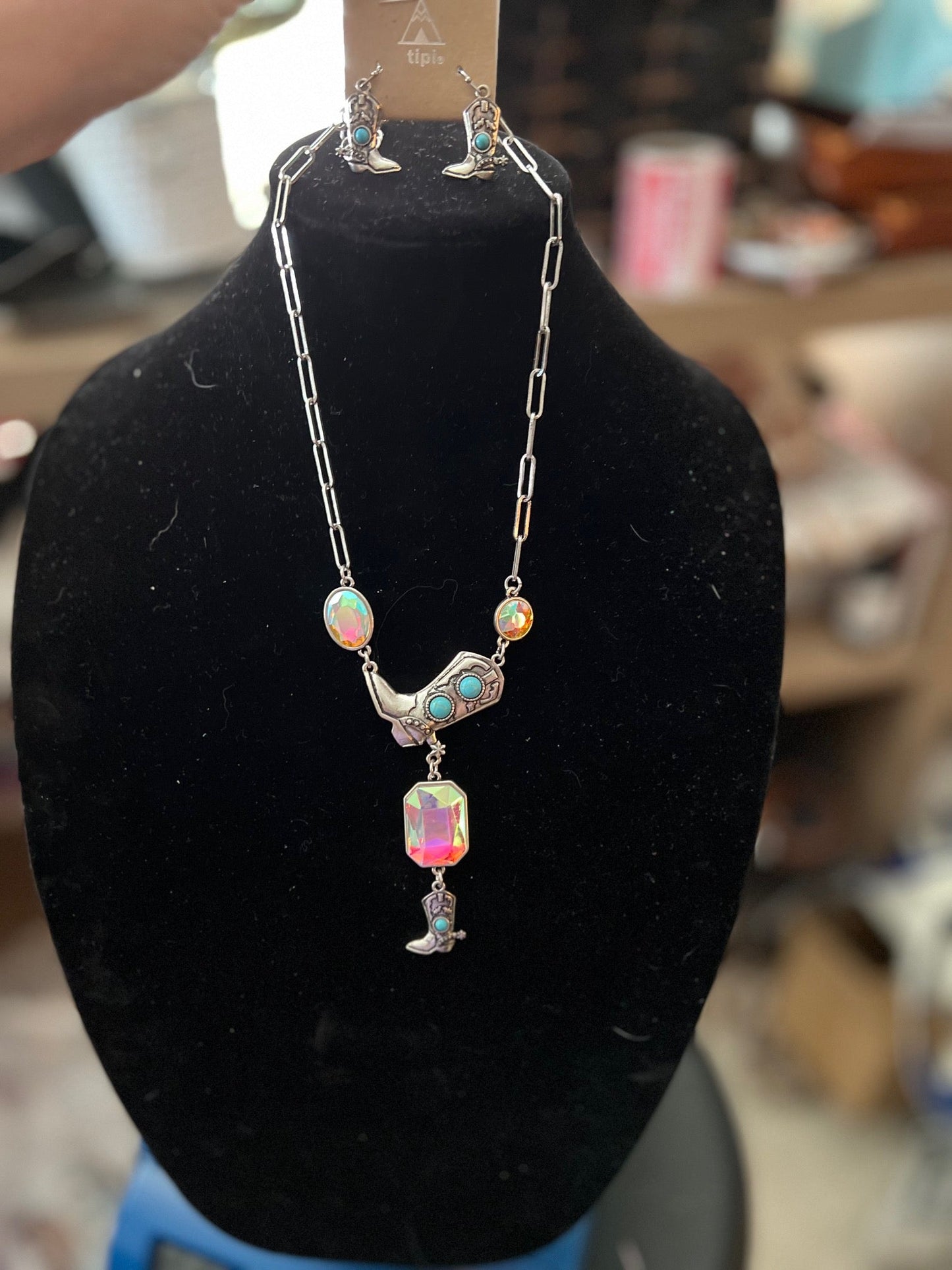 BootScoot Rodeo AB Necklace and Earrings Set Cedar Hill Country Market