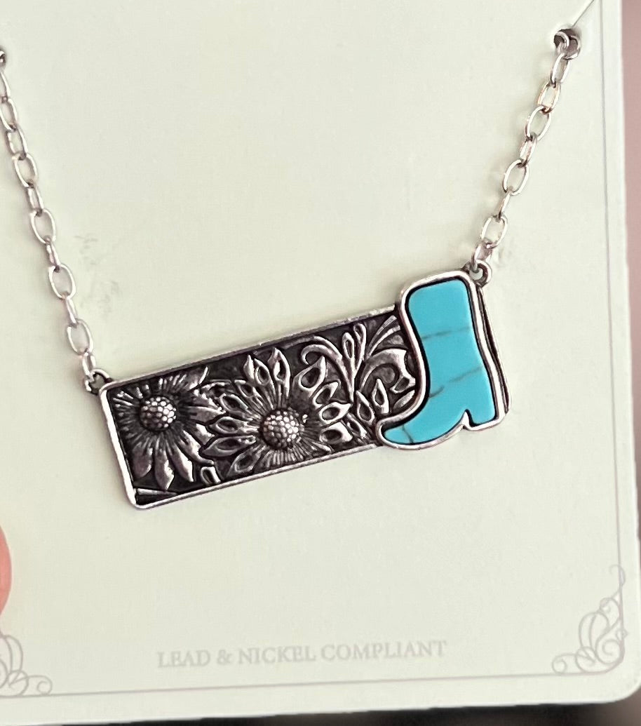 Turquoise Boot Bar Necklace Cedar Hill Country Market