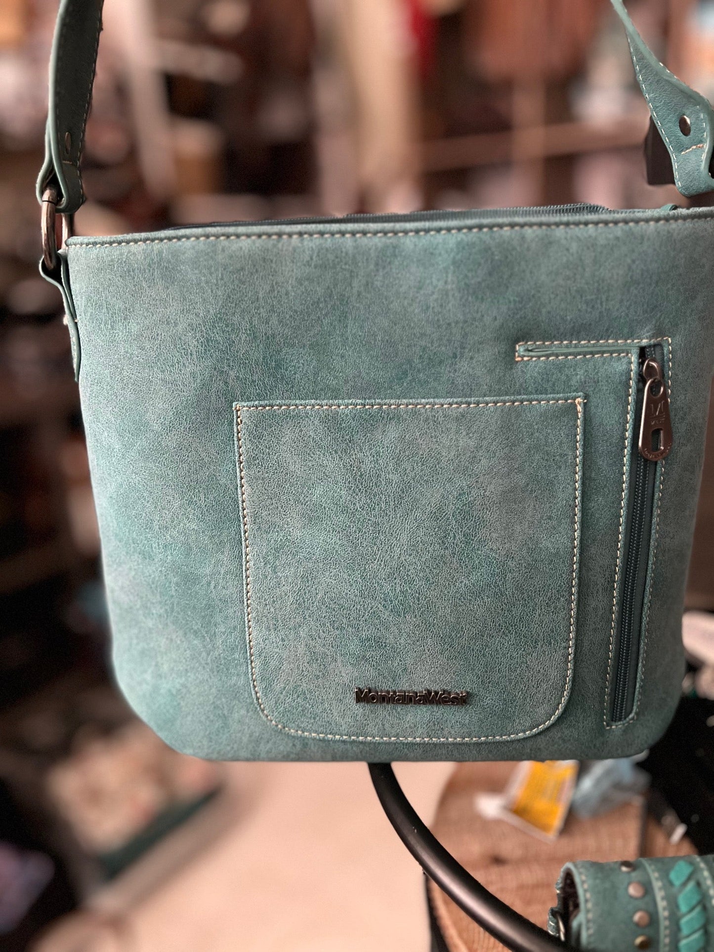 MW Turquoise Faux Suede Studded Handbag with Wallet Cedar Hill Country Market