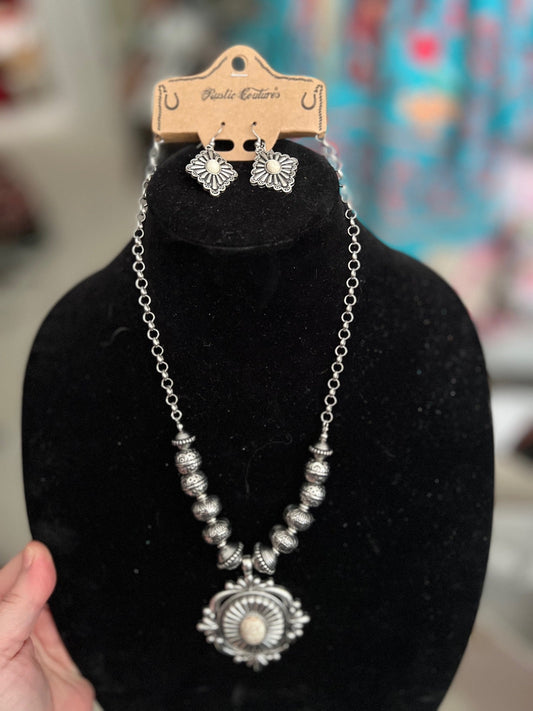 Navajo Inspired Silver Concho Pendant Necklace Set Cedar Hill Country Market