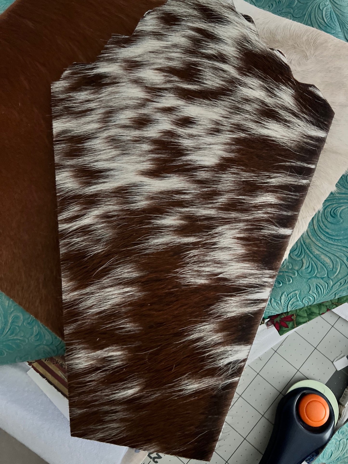 Cowhide and Teakwood Necklace Stand 0500 Cedar Hill Country Market