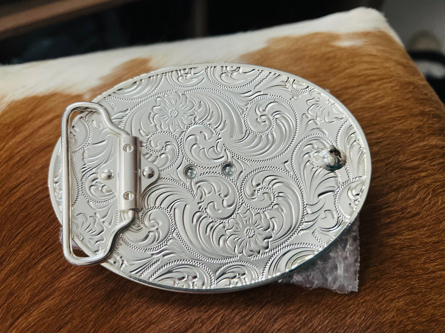 Western Longhorn Belt Buckle Silver Cedar Hill Country Market