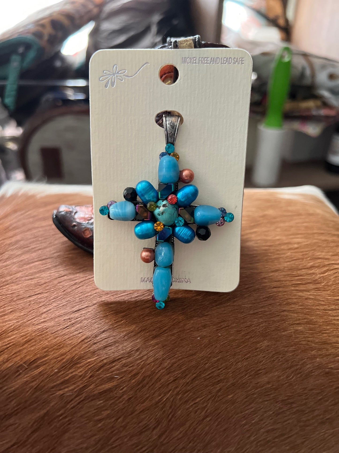 Turquoise Gem Cross with Magnetic Clasp Cedar Hill Country Market