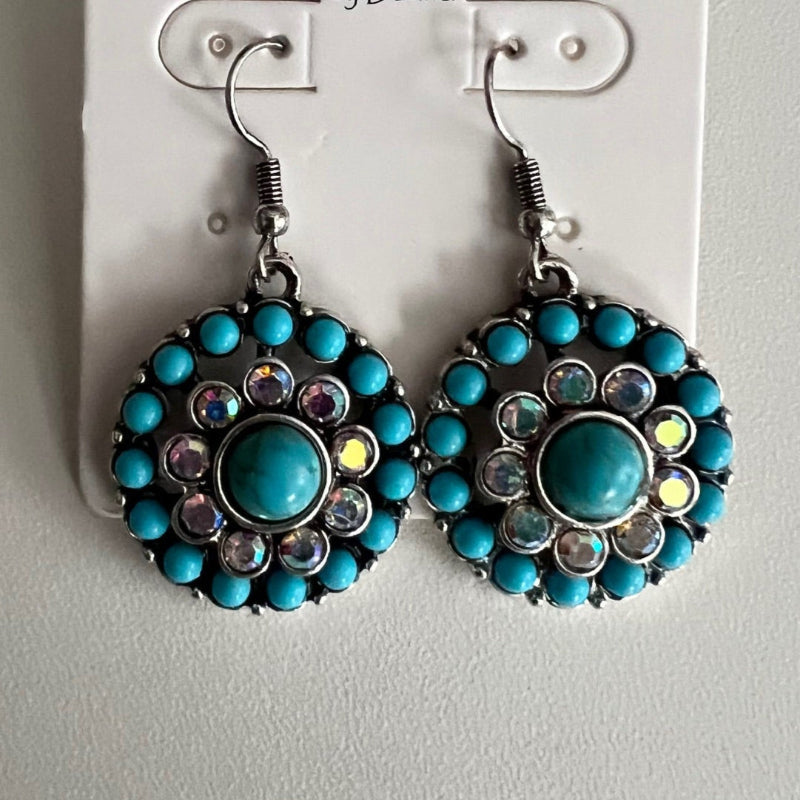 Fashion Turquoise Floral AB Stone Earrings Cedar Hill Country Market