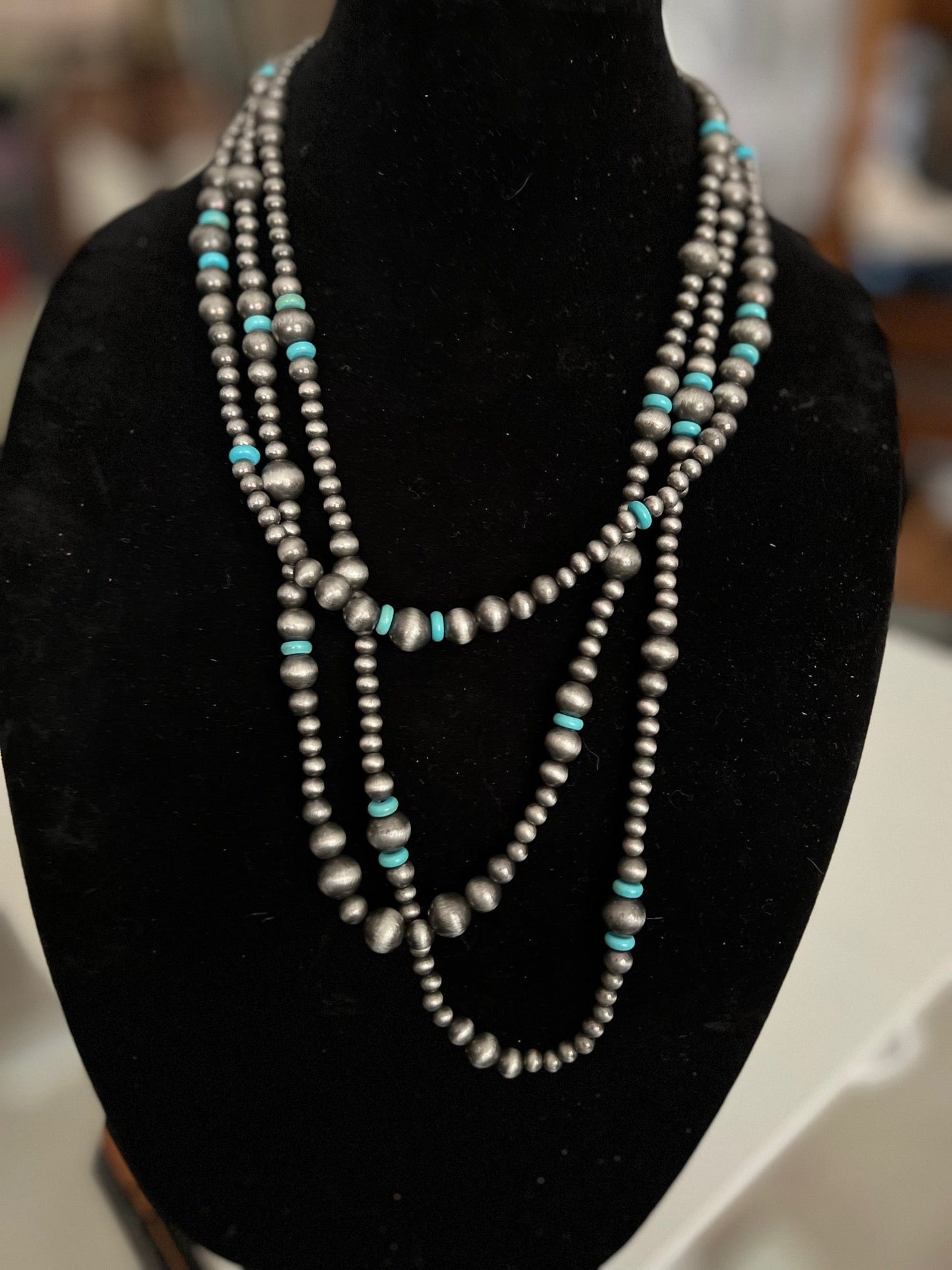 Fashion Silver and Turquoise Inspired Three Tier Necklace Cedar Hill Country Market