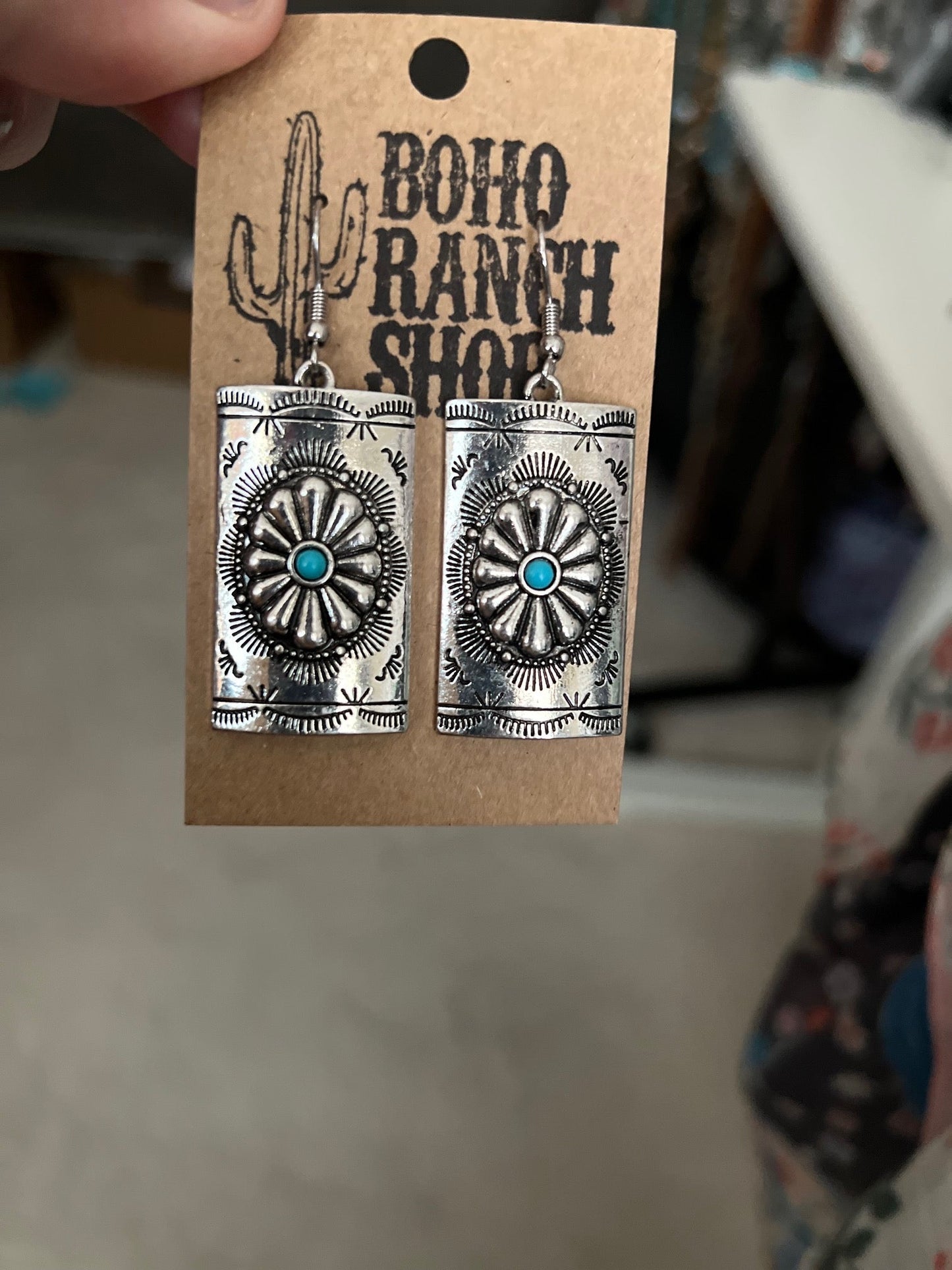 Fashion Silver Turquoise Concho Earrings Cedar Hill Country Market