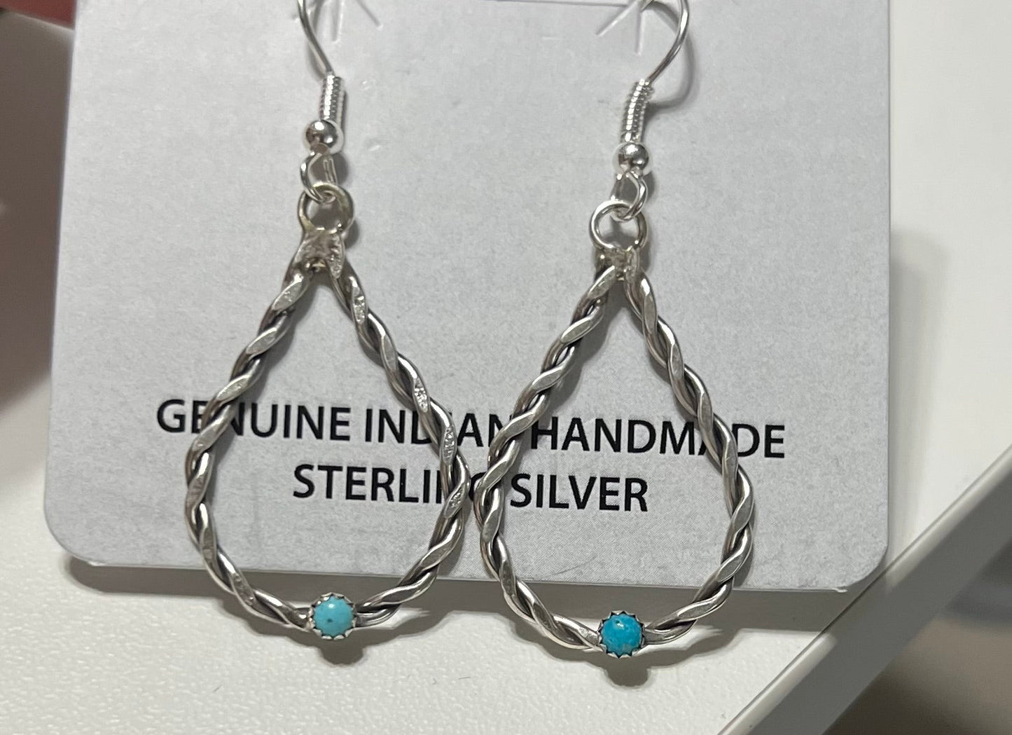Genuine Sterling Silver and Turquoise Rope Hoop Earrings - 1042 Cedar Hill Country Market