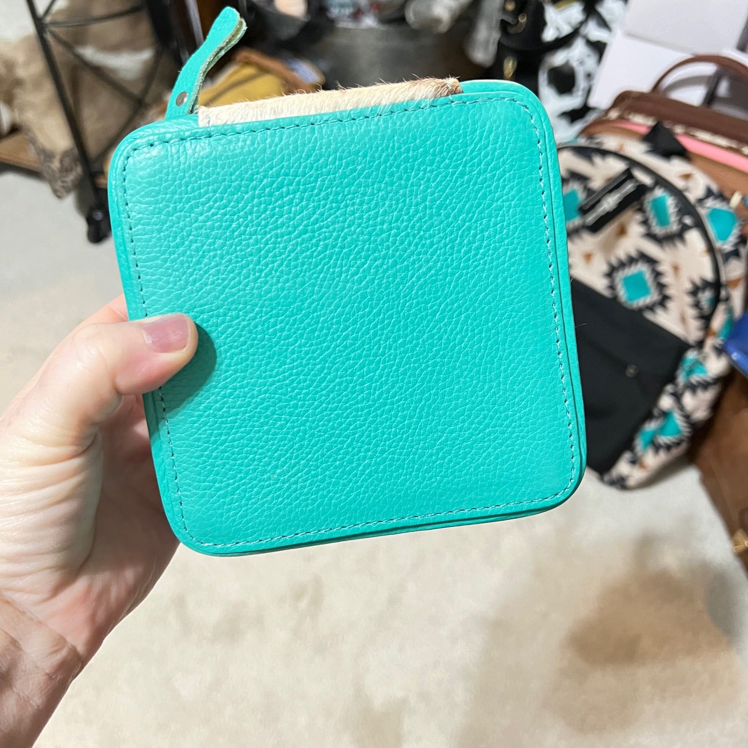 Turquoise Hair on Hide Leather Jewelry Travel Box CedarHill Country Market