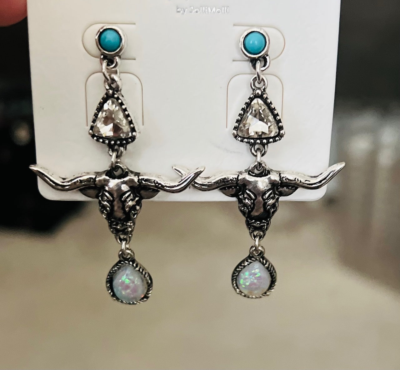Fashion Longhorn Opal and Turquoise Stone Earrings Cedar Hill Country Market