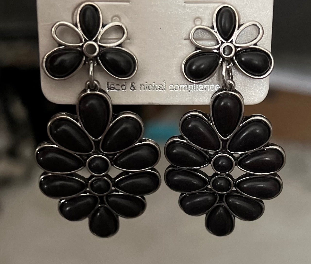 Black Floral Post Back Earrings Cedar Hill Country Market