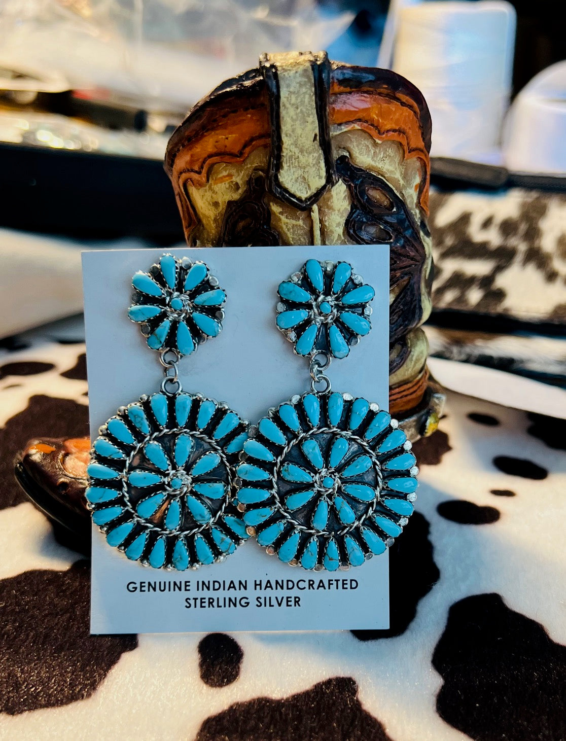 Navajo Handmade Turquoise Earrings - Artist Juliana Benally Cedar Hill Country Market