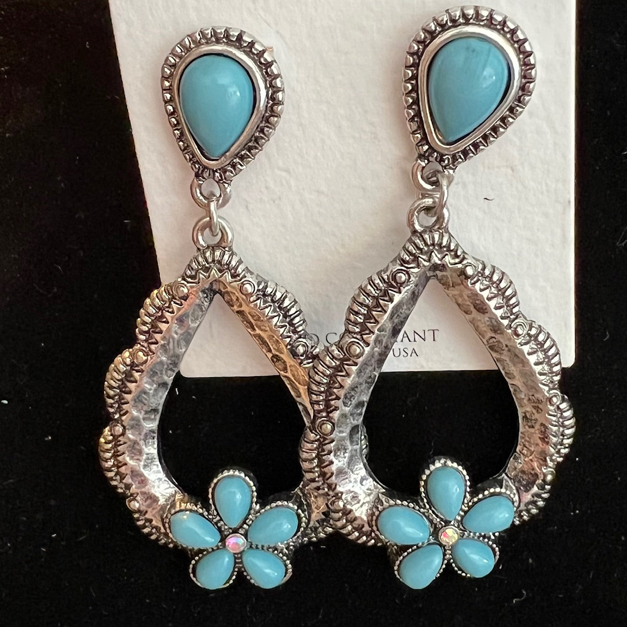Multi Stone Flower Teardrop Hoop Earrings 0999 CedarHill Country Market
