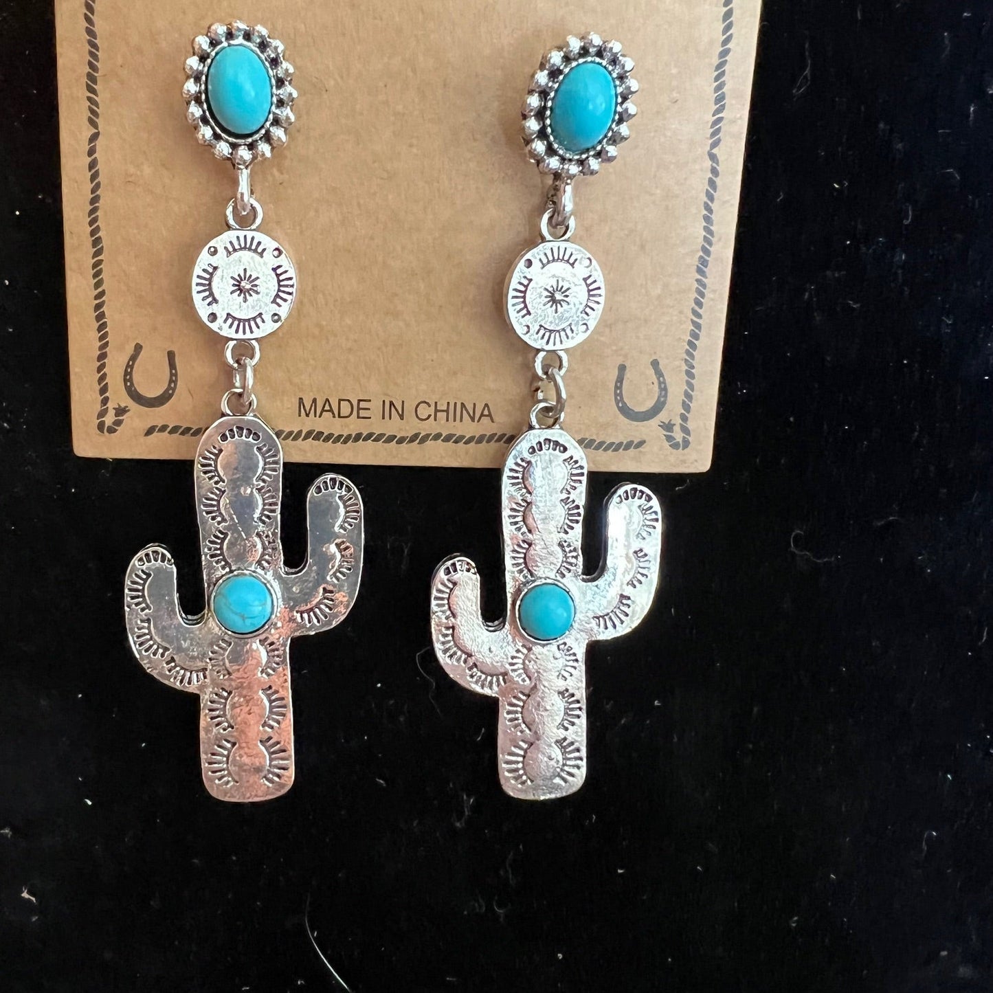 Rustic Couture's Silver Cactus Earrings 1015 CedarHill Country Market
