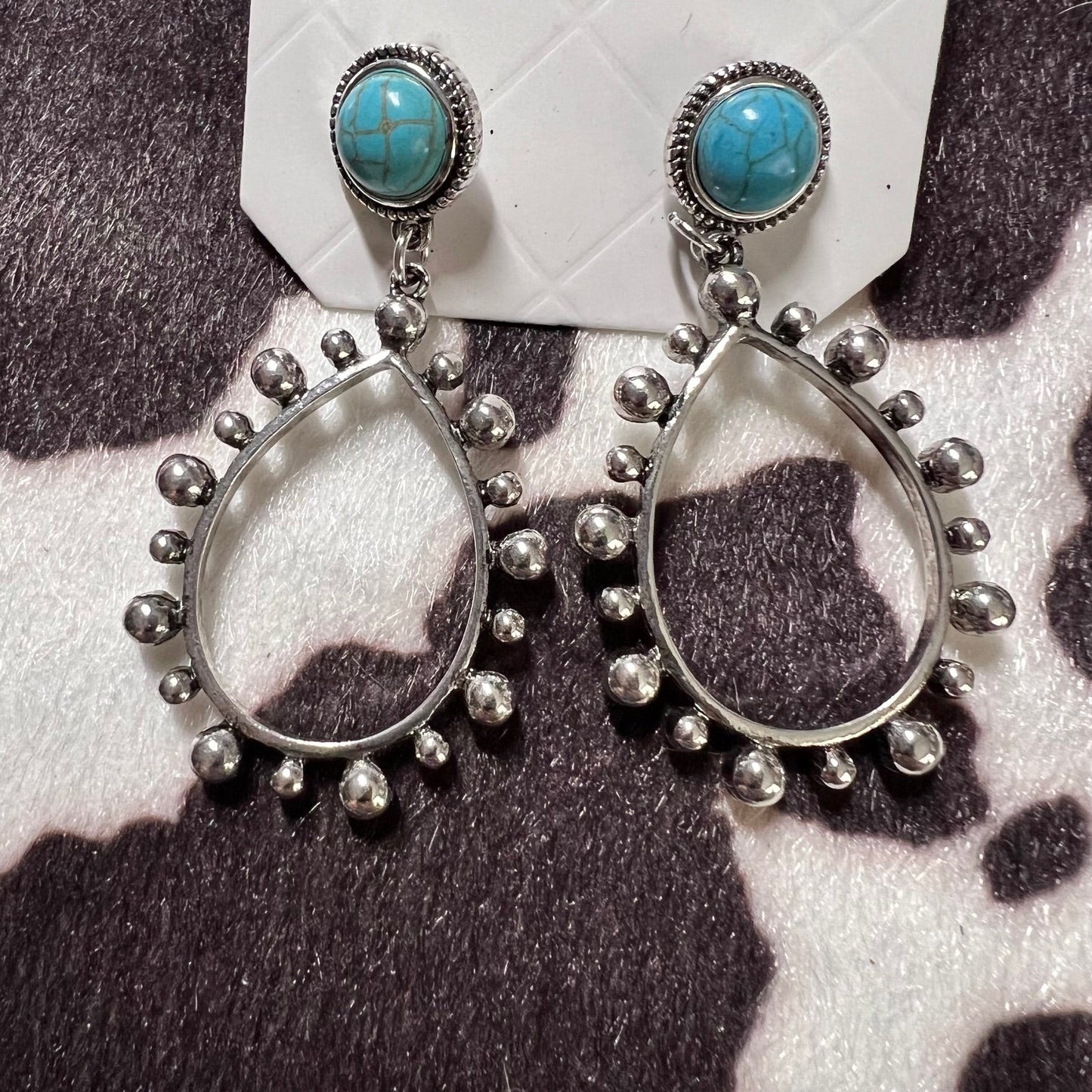 Silver & Turquoise Hoop Earrings 0985 CedarHill Country Market
