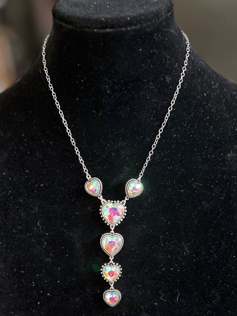 Waterfall Heart AB Stone Necklace 0712 CedarHill Country Market