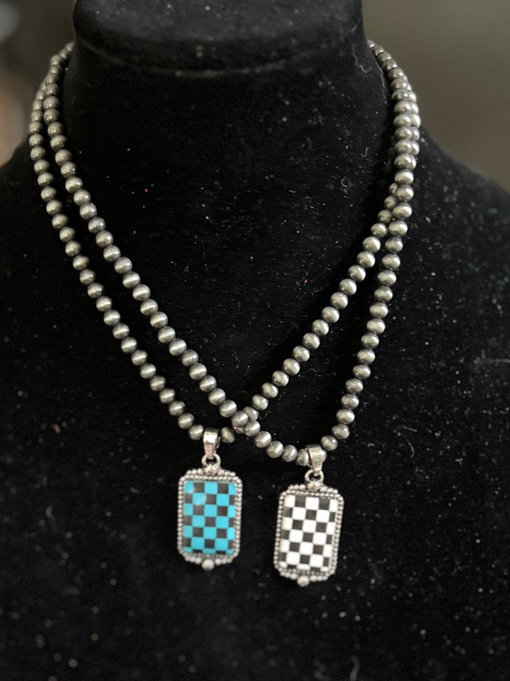 Navajo Inspired Square Checkered Pendant Necklace (Multi) 0719 CedarHill Country Market