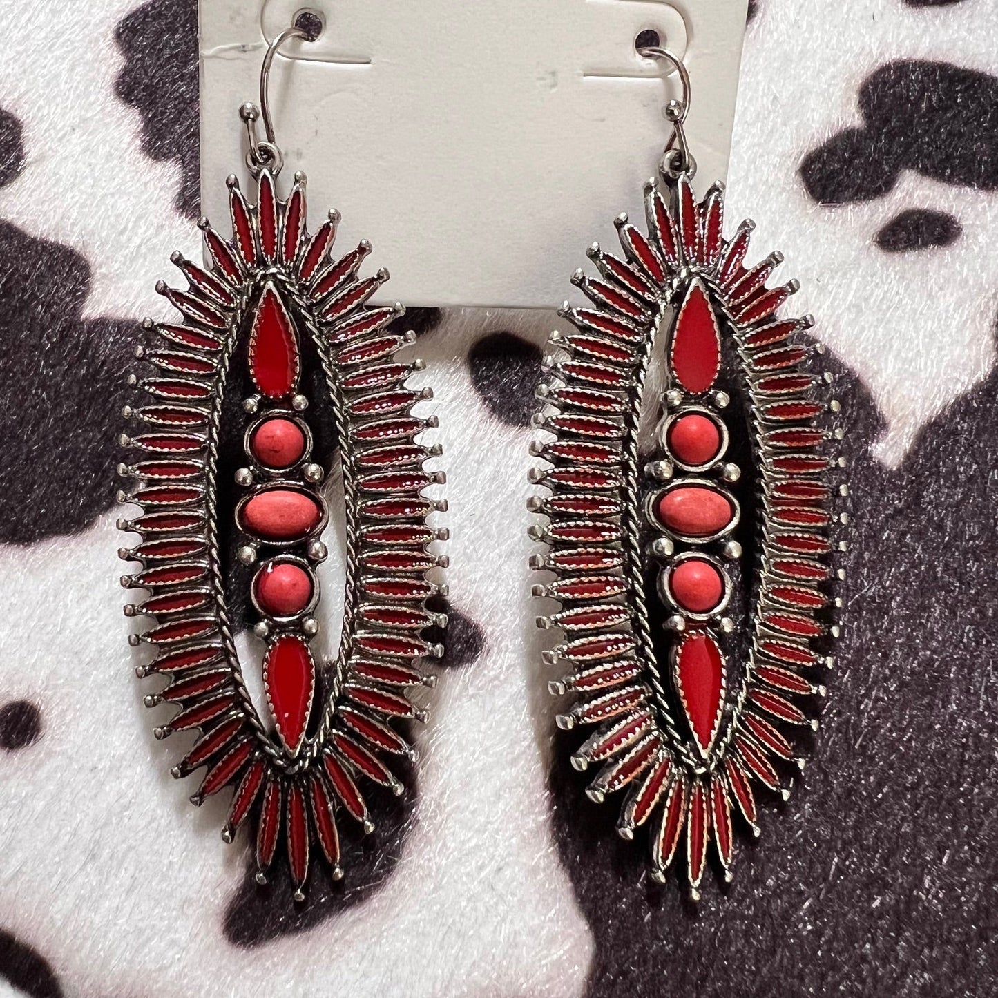 Burnt Orange Spike Oval Bar Earrings 0989 CedarHill Country Market
