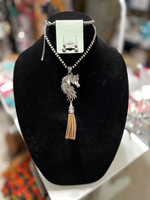 Fashion Silver Stallion Tassel Pendant Necklace Cedar Hill Country Market